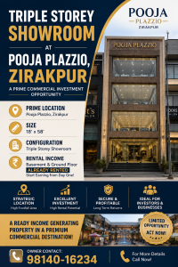 Triple Storey Showroom for Sale – Prime Location at Pooja Plazzio, Zirakpur