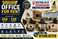 Fully Furnished & Air-Conditioned Office for Rent | 450 & 250 Sq. Ft. | Sector 22-B, Chandigarh