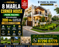 Prime 8 Marla Corner House | Park Facing + Exclusive 200 Gaj Green Garden | Phase 3A, Mohali