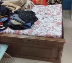 Single bed with box teak wood back and side, with mattress totally new unused