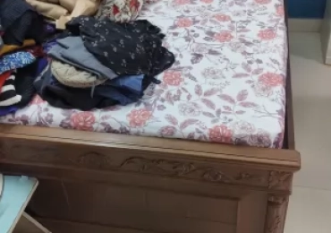 Single bed with box teak wood back and side, with mattress totally new unused